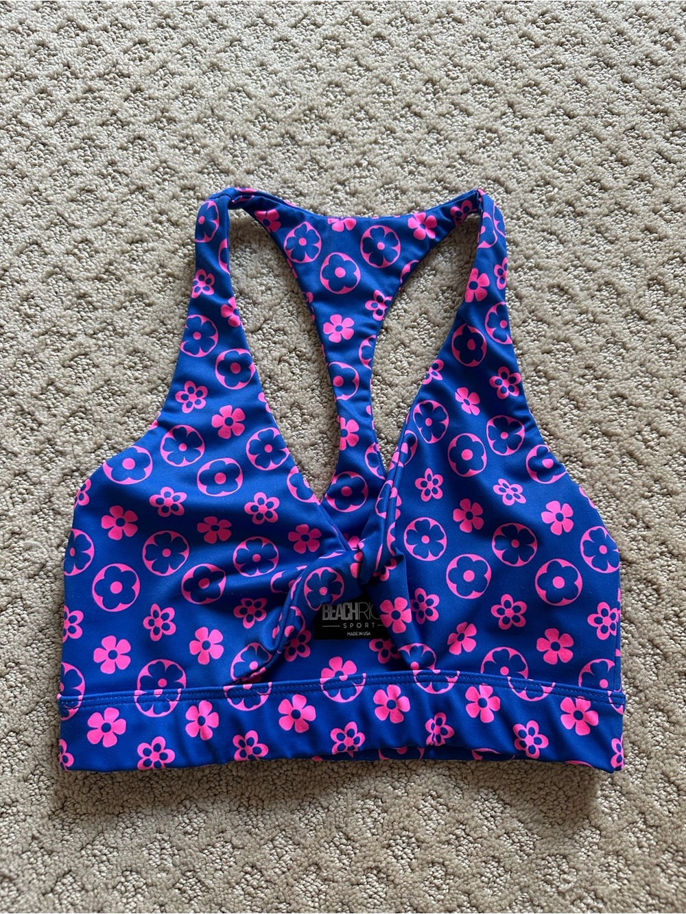 Beach Riot Women’s Blue & Pink Floral Racerback Long-Line Sports Bra, Size Small